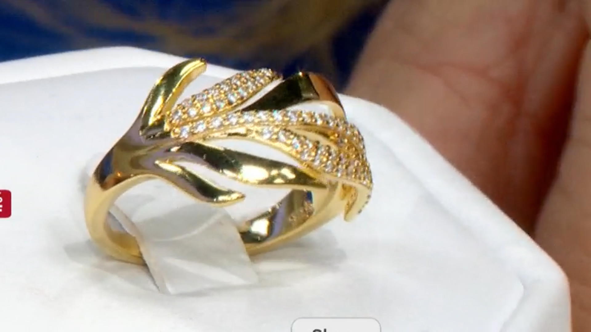 White Cubic Zirconia 18K Yellow Gold Over Sterling Silver Leaf Ring 0.55ctw Video Thumbnail