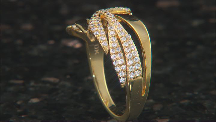 White Cubic Zirconia 18K Yellow Gold Over Sterling Silver Leaf Ring 0.55ctw Video Thumbnail
