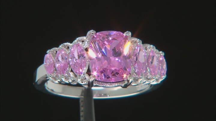 Pink Cubic Zirconia Rhodium Over Sterling Silver Ring 4.96ctw Video Thumbnail