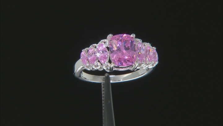 Pink Cubic Zirconia Rhodium Over Sterling Silver Ring 4.96ctw Video Thumbnail