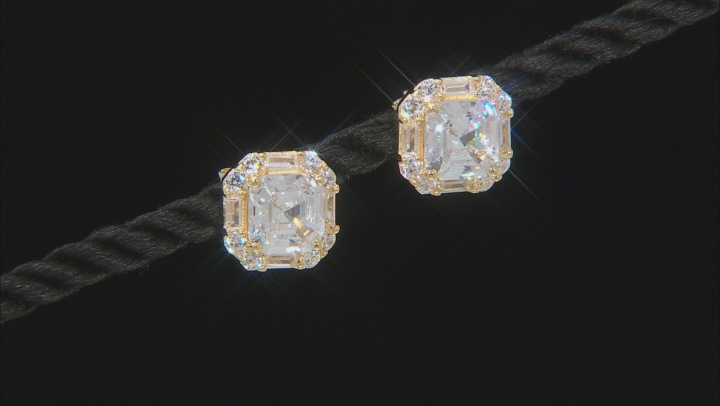 Asscher Cut White Cubic Zirconia 18k Yellow Gold Over Sterling Silver Earrings 7.17ctw