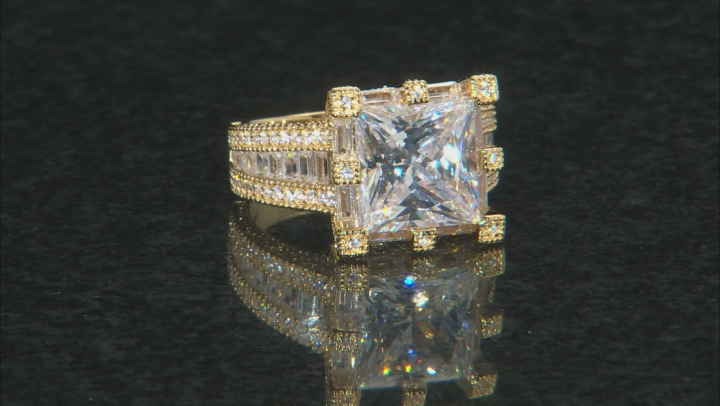 White Cubic Zirconia 18k Yellow Gold Over Sterling Silver Ring 12.00ctw Video Thumbnail