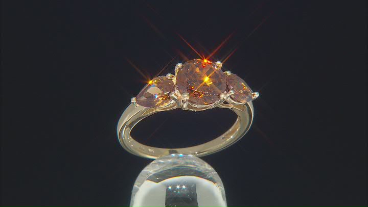 Mocha And White Cubic Zirconia 18k Yellow Gold Over Sterling Silver Ring With Bands 6.39ctw Video Thumbnail