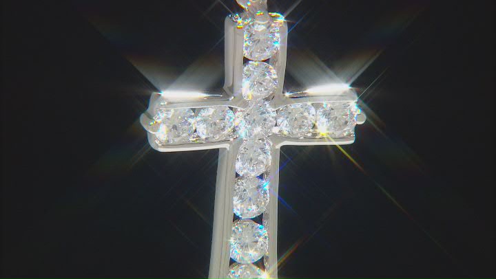 White Cubic Zirconia Rhodium Over Sterling Silver Cross Pendant With Chain 2.63ctw Video Thumbnail