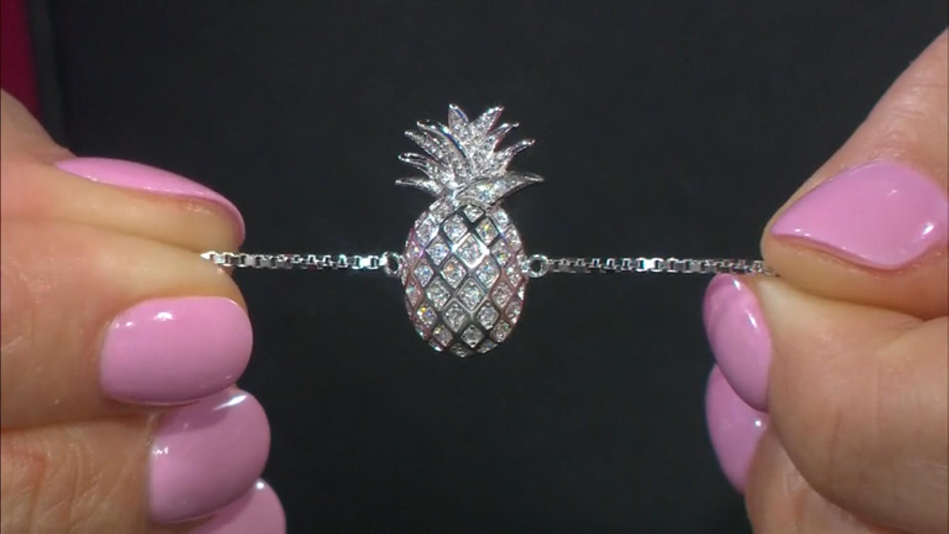 White Cubic Zirconia Rhodium Over Sterling Silver Pineapple Adjustable Bracelet 0.39ctw Video Thumbnail