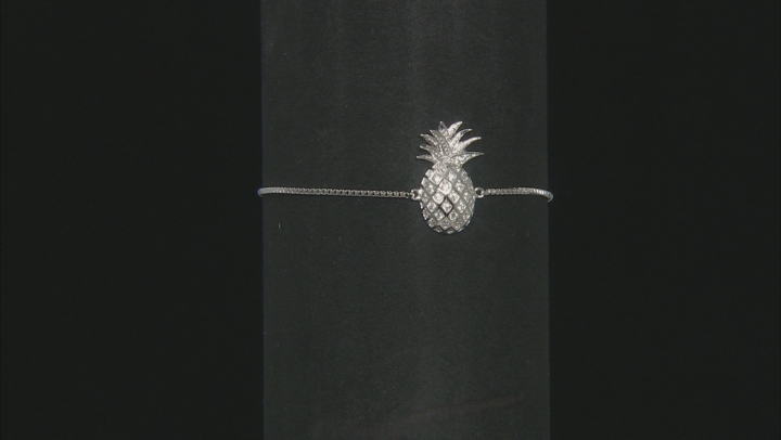 White Cubic Zirconia Rhodium Over Sterling Silver Pineapple Adjustable Bracelet 0.39ctw Video Thumbnail