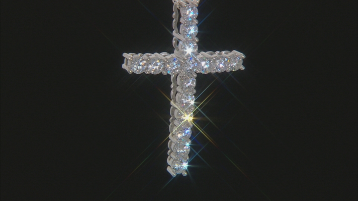 White Cubic Zirconia Rhodium Over Silver Cross Pendant With Chain 3.60ctw Video Thumbnail