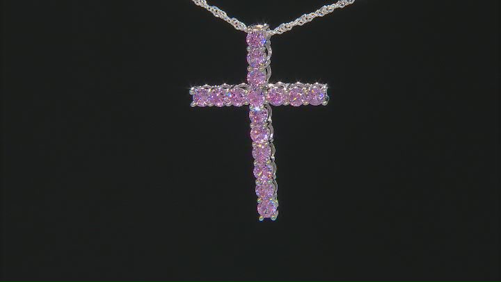 Pink Cubic Zirconia Rhodium Over Silver Cross Pendant With Chain 3.60ctw Video Thumbnail