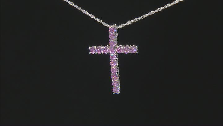 Pink Cubic Zirconia Rhodium Over Silver Cross Pendant With Chain 3.60ctw Video Thumbnail