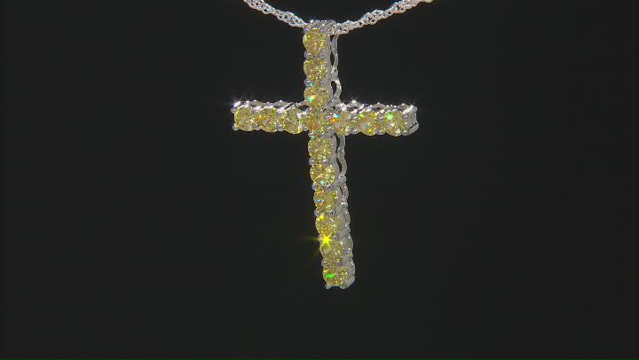 YellowCubic Zirconia Rhodium Over Silver Cross Pendant With Chain 3.60ctw Video Thumbnail
