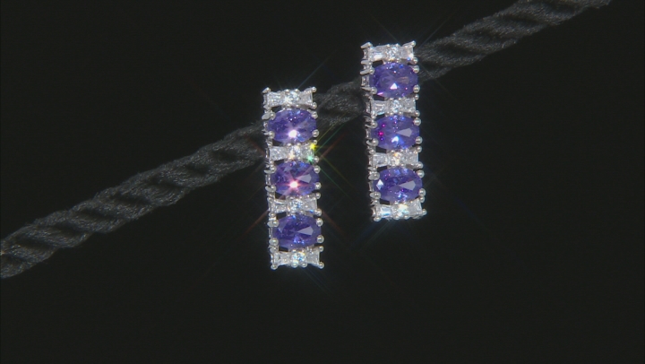 Purple And White Cubic Zirconia Rhodium Over Sterling Silver Earrings 4.87ctw Video Thumbnail