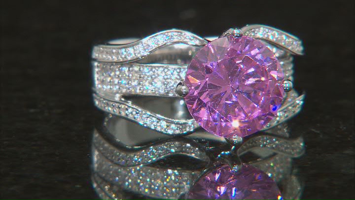 Pink And White Cubic Zirconia Rhodium Over Sterling Silver Ring 11.44ctw Video Thumbnail