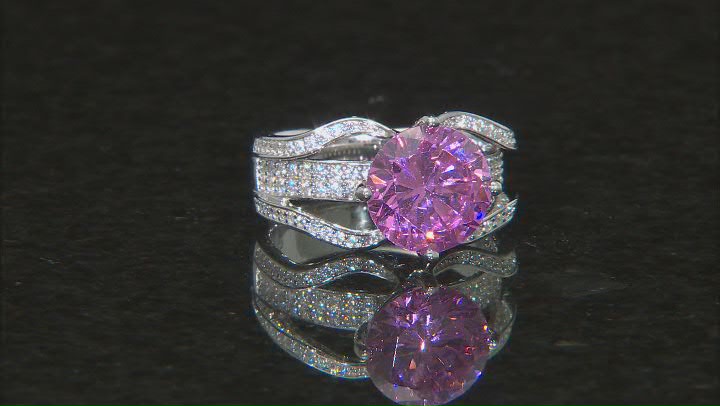 Pink And White Cubic Zirconia Rhodium Over Sterling Silver Ring 11.44ctw Video Thumbnail