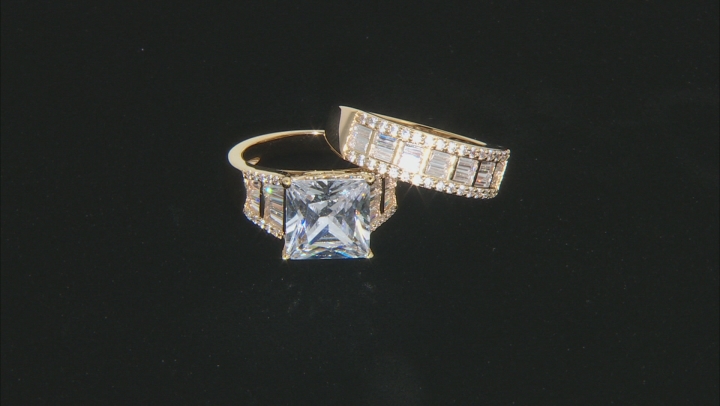White Cubic Zirconia 18K Yellow Gold Over Sterling Silver Ring With Band 12.49ctw Video Thumbnail