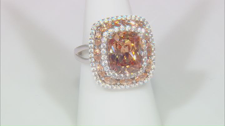 Champagne And White Cubic Zirconia Rhodium Over Sterling Silver Ring 12.51ctw Video Thumbnail