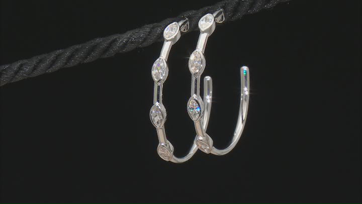 White Cubic Zirconia Rhodium Over Sterling Silver J-Hoop Earrings 2.80ctw Video Thumbnail