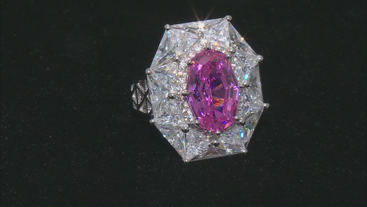 Pink And White Cubic Zirconia Rhodium Over Sterling Silver Ring 19.75ctw Video Thumbnail