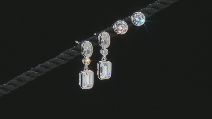 White Cubic Zirconia Rhodium Over Sterling Silver Earrings Set of 2 6.86ctw Video Thumbnail
