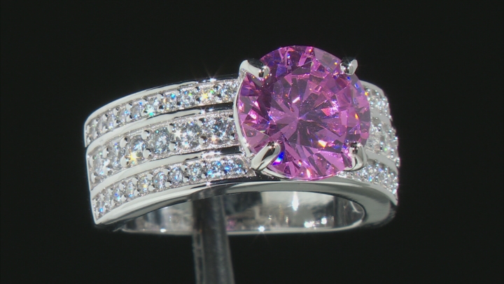 Pink and White Cubic Zirconia Platinum Over Sterling Silver Ring 8.09ctw Video Thumbnail