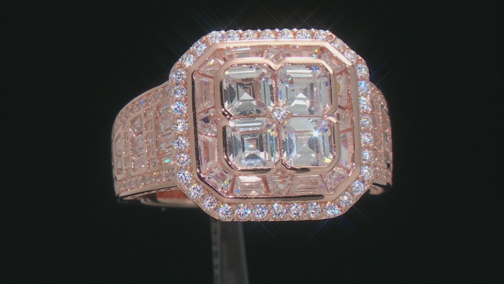 White Cubic Zirconia 18K Rose Gold Over Sterling Silver Asscher Cut Ring 6.31ctw Video Thumbnail