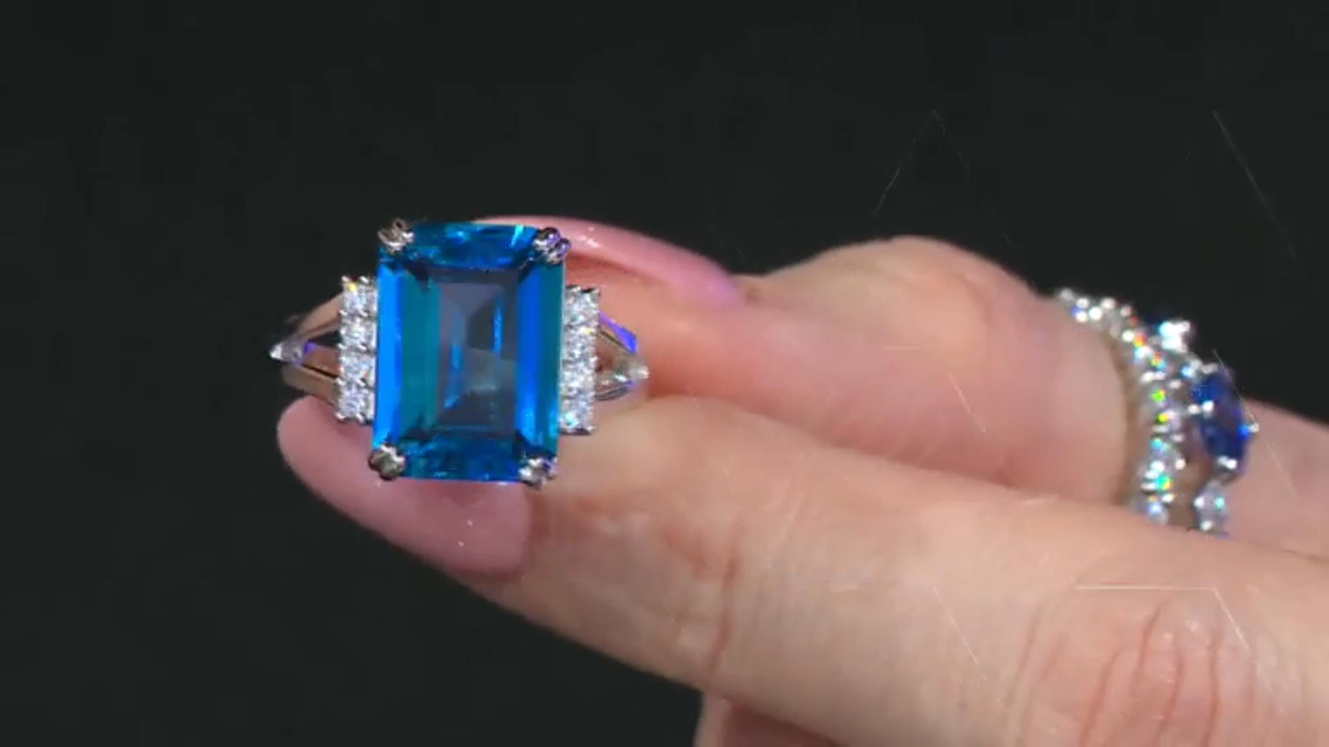 Blue Lab Created Spinel and White Cubic Zirconia Rhodium Over Sterling Silver Ring 9.09ctw Video Thumbnail