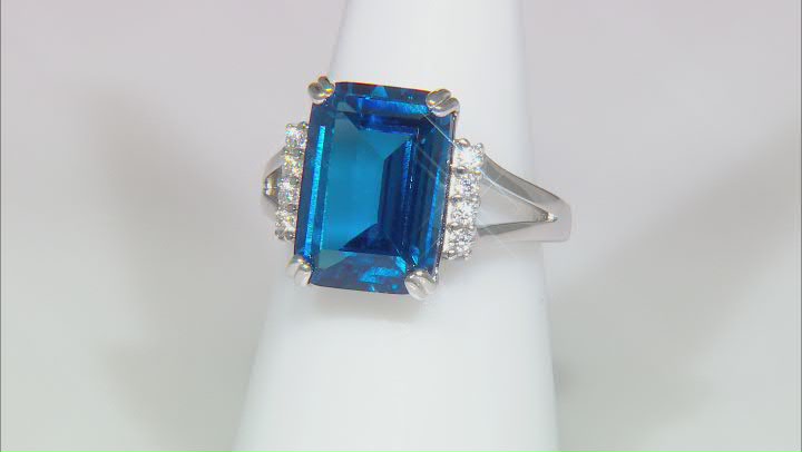 Blue Lab Created Spinel and White Cubic Zirconia Rhodium Over Sterling Silver Ring 9.09ctw Video Thumbnail