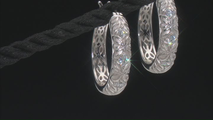 White Cubic Zirconia Rhodium Over Sterling Silver Hoop Earrings 0.64ctw Video Thumbnail