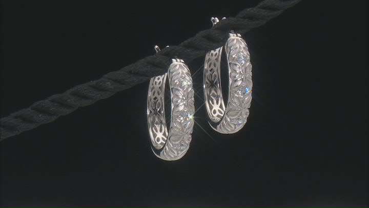 White Cubic Zirconia Rhodium Over Sterling Silver Hoop Earrings 0.64ctw Video Thumbnail
