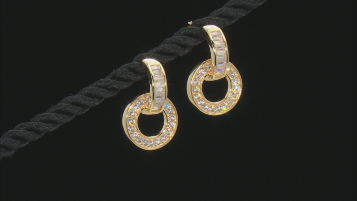 White Cubic Zirconia 18K Yellow Gold Over Sterling Silver Earrings 1.90ctw Video Thumbnail