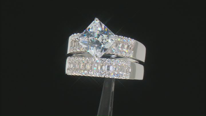 White Cubic Zirconia Rhodium Over Sterling Silver Ring With Band 5.70ctw Video Thumbnail