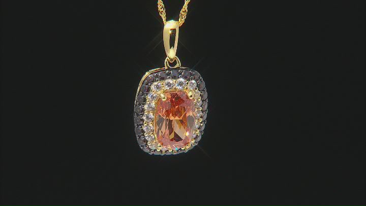Champagne, Mocha, And White Cubic Zirconia 18K Yellow Gold Over Sterling Silver Pendant With Chain Video Thumbnail