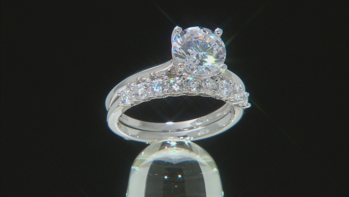 White Cubic Zirconia Rhodium Over Sterling Silver Ring With Band 4.36ctw Video Thumbnail