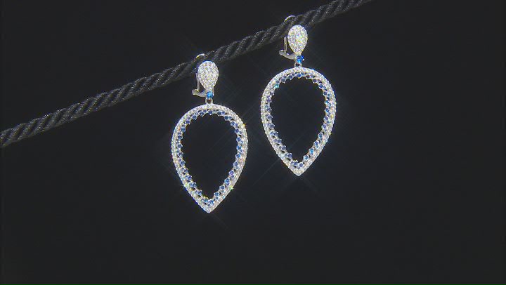 Lab Created Blue Spinel And White Cubic Zirconia Rhodium Over Sterling Silver Earrings 5.45ctw
