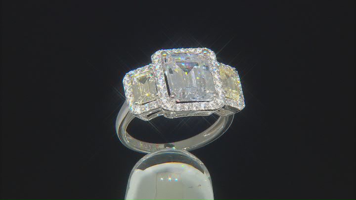 Yellow And White Cubic Zirconia Rhodium Over Sterling Silver Ring 8.73ctw