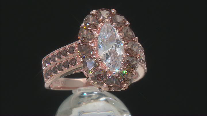 Mocha And White Cubic Zirconia 18K Rose Gold Over Sterling Silver Ring 4.23ctw Video Thumbnail