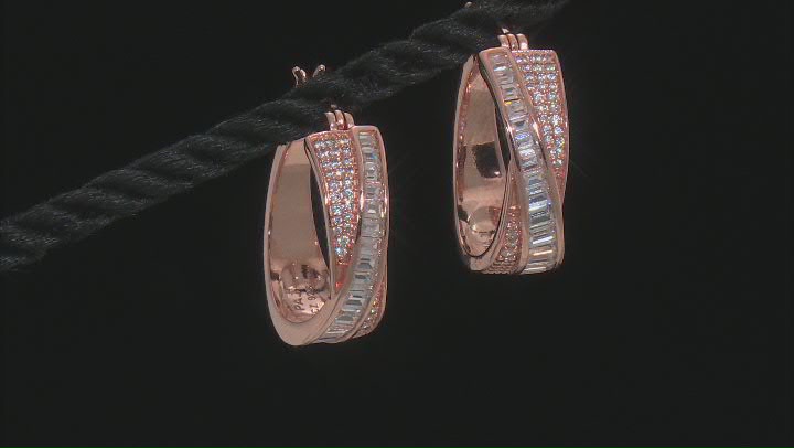 White Cubic Zirconia 18K Rose Gold Over Sterling Silver Hoop Earrings 3.03ctw