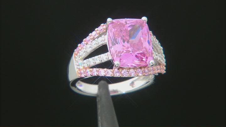 Pink And White Cubic Zirconia Rhodium And 14K Rose Gold Over Sterling Silver Ring 11.32ctw