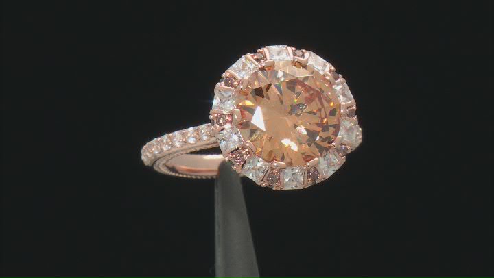 Champagne, Mocha, And White Cubic Zirconia 18K Rose Gold Over Sterling Silver Ring 13.74ctw Video Thumbnail
