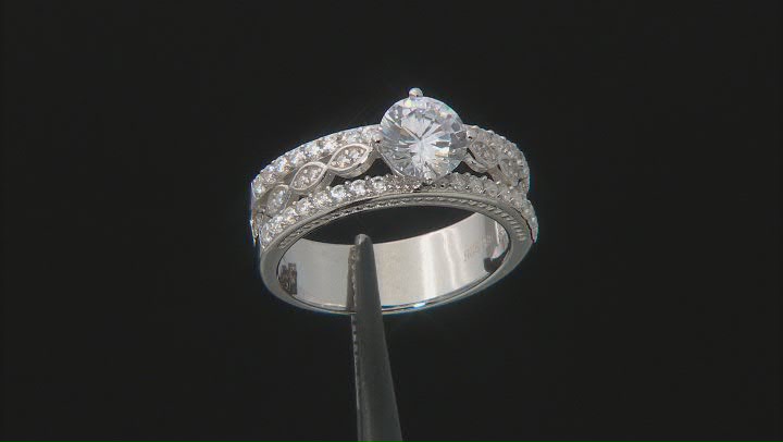 White Cubic Zirconia Rhodium Over Sterling Silver Ring With Band 3.39ctw Video Thumbnail