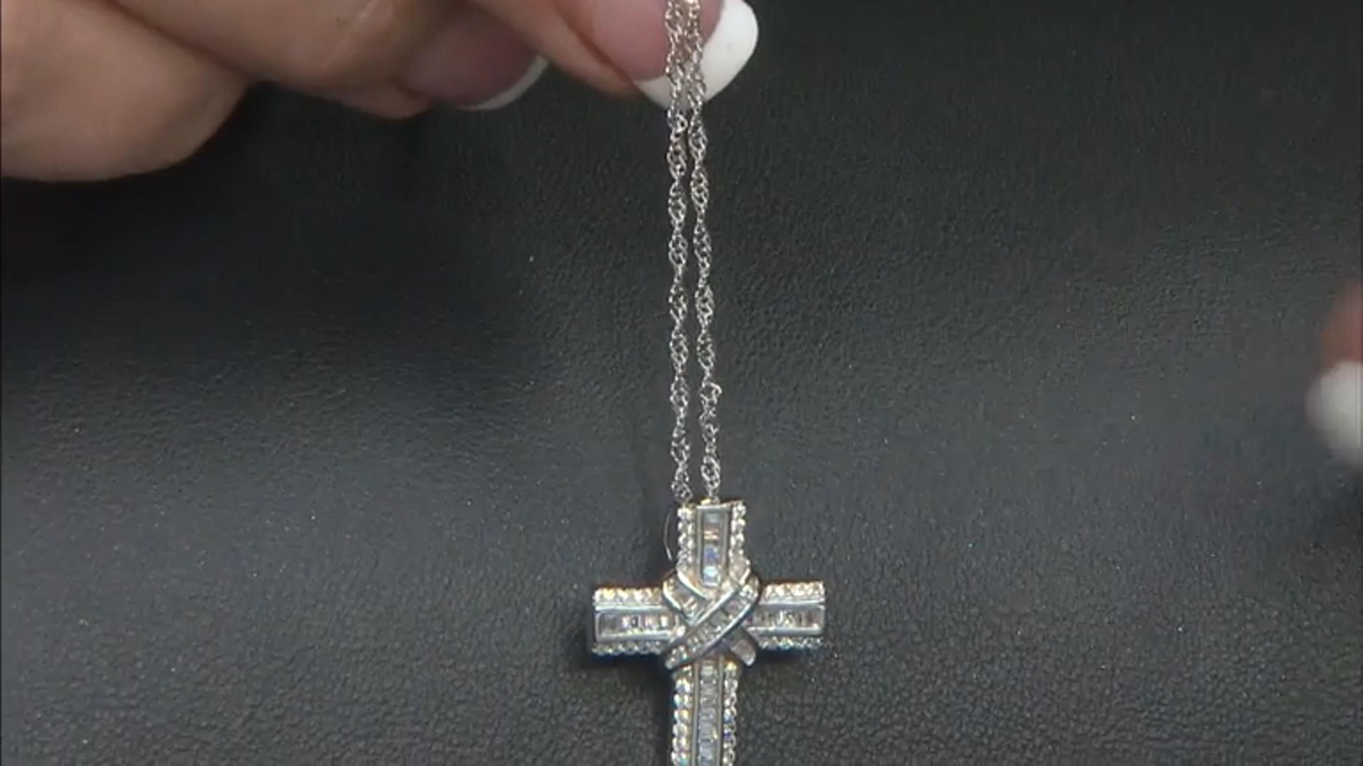 White Cubic Zirconia Rhodium Over Sterling Silver Cross Pendant With Chain 1.60ctw Video Thumbnail