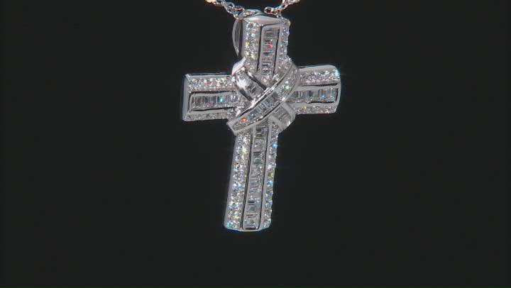 White Cubic Zirconia Rhodium Over Sterling Silver Cross Pendant With Chain 1.60ctw Video Thumbnail