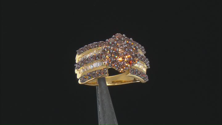 Mocha And White Cubic Zirconia 18K Yellow Gold Over Sterling Silver Ring 3.81ctw Video Thumbnail