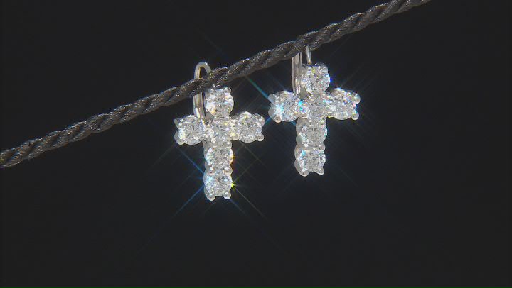 White Cubic Zirconia Rhodium Over Sterling Silver Cross Earrings 5.38ctw Video Thumbnail