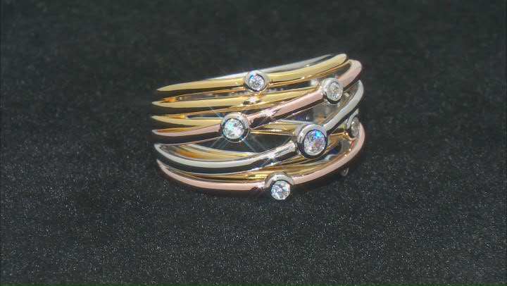 White Cubic Zirconia Rhodium And 18K Yellow And Rose Gold Over Sterling Silver Ring 0.38ctw Video Thumbnail