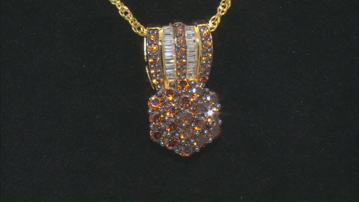 Mocha And White Cubic Zirconia 18K Yellow Gold Over Sterling Silver Pendant With Chain 1.60ctw