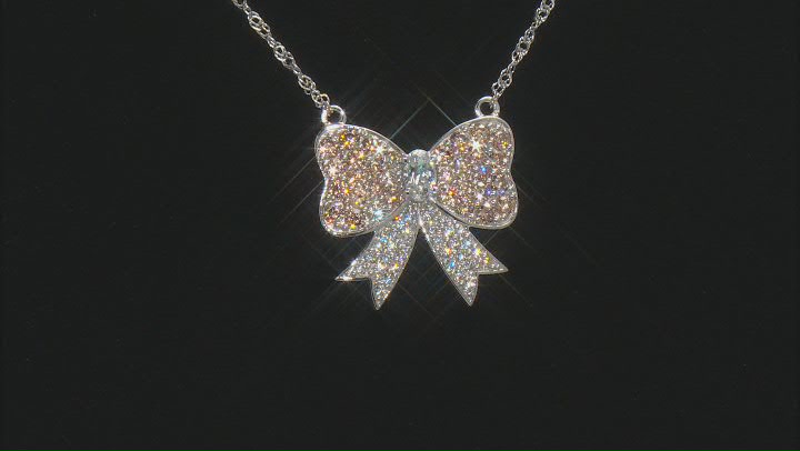 Champagne And White Cubic Zirconia Rhodium Over Sterling Silver Bow Necklace 4.89ctw