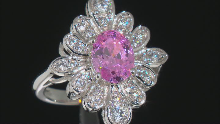Pink And White Cubic Zirconia Rhodium Over Sterling Silver Ring 4.17ctw Video Thumbnail