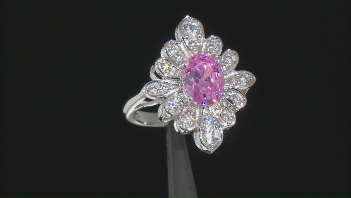 Pink And White Cubic Zirconia Rhodium Over Sterling Silver Ring 4.17ctw Video Thumbnail
