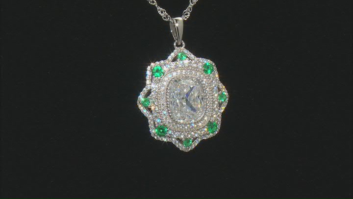 White Cubic Zirconia And Lab Created Green Spinel Rhodium Over Sterling Silver Pendant With Chain