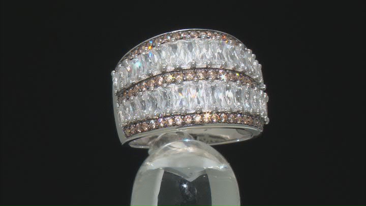 Champagne And White Cubic Zirconia Rhodium Over Sterling Silver Ring 4.63ctw Video Thumbnail